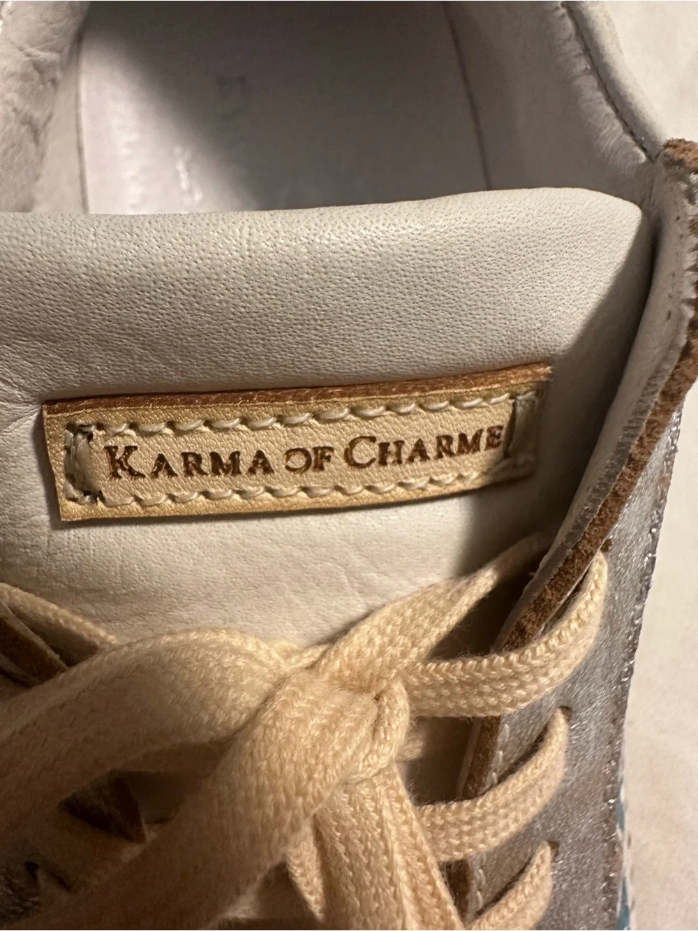 Karma of Charme Italian Leather Sneakers White Silver Blue Geometric Shoes EU 38